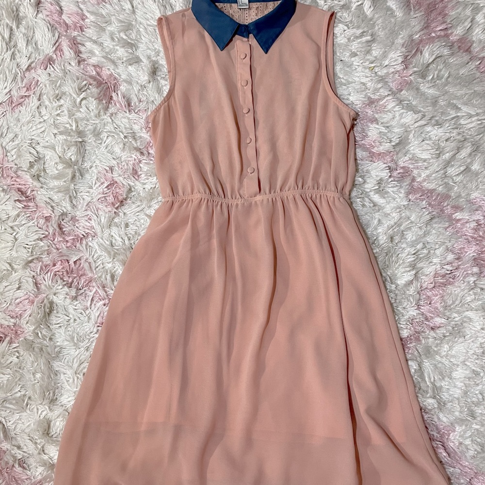 Blue and pink chiffon button up dress
